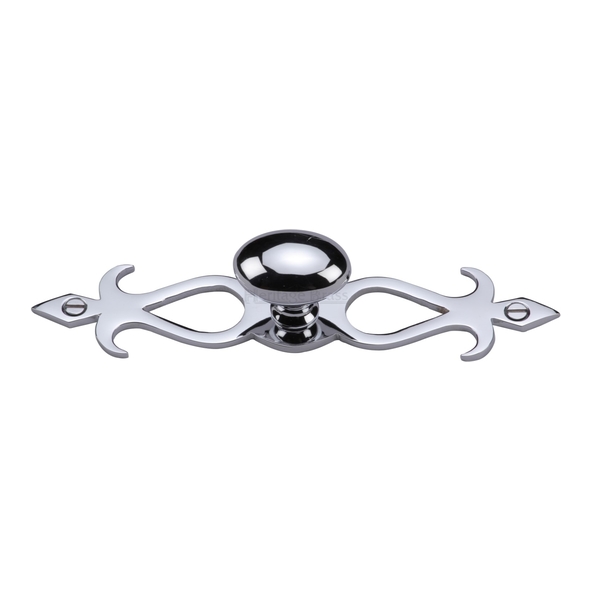 C3072 32-PC • 32 x 162 x 32mm • Polished Chrome • Heritage Brass Oval On Traditional Plate Cabinet Knob